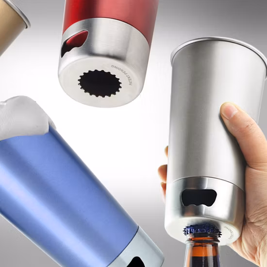 Taza de pared simple con abridor de cerveza, Taza de metal, Taza de cerveza de acero inoxidable, Taza de viaje, Taza de camping, Taza de fiesta, Taza al aire libre, Taza de regalo promocional